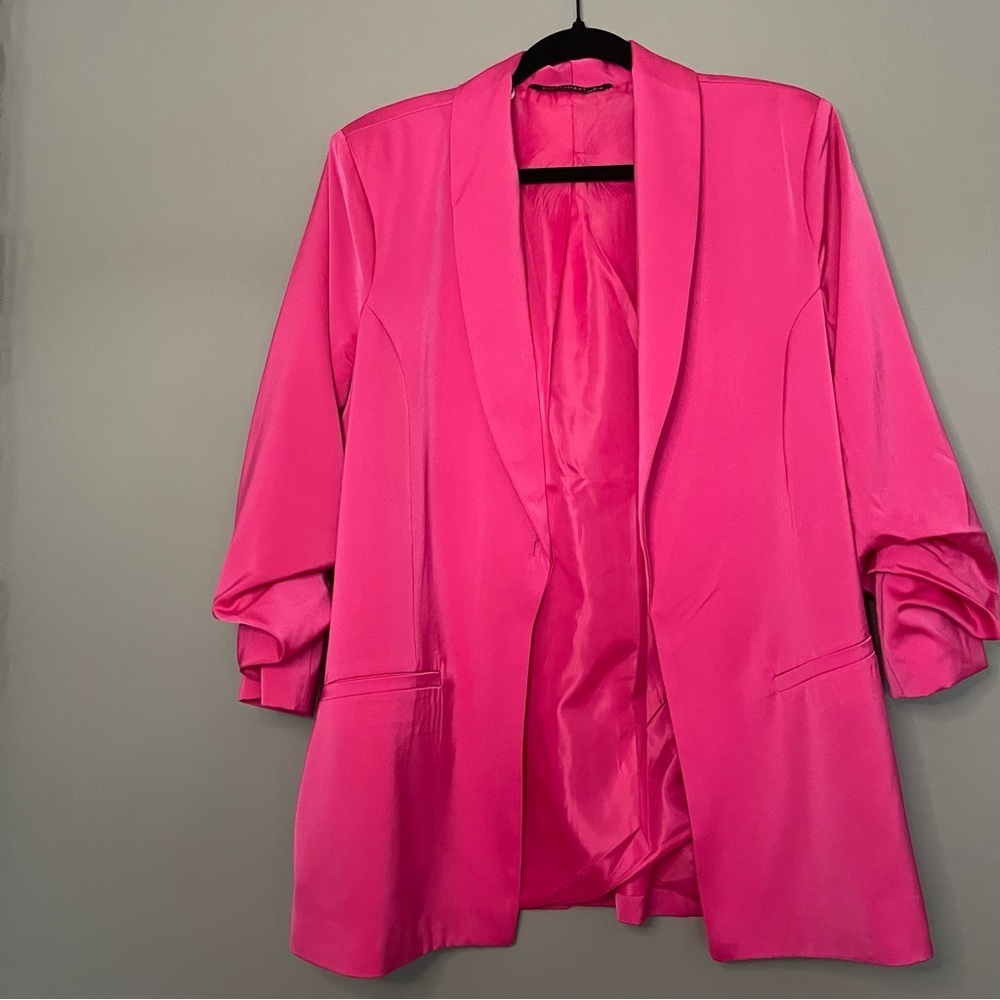 Silky Hot Pink Elegant Women's Long Blazer Small